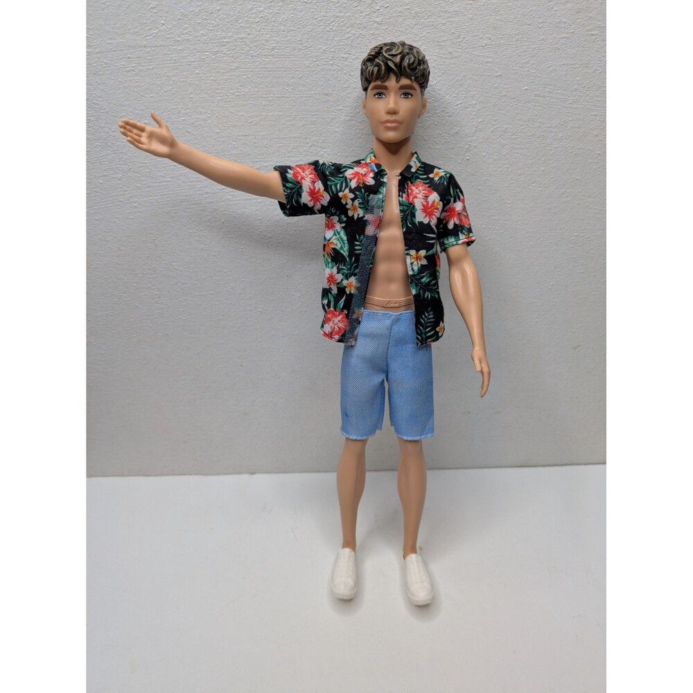 Ken Doll Curly Brunette 2021 Floral Hawaiian Shirt HBV24 Barbie Fashionistas